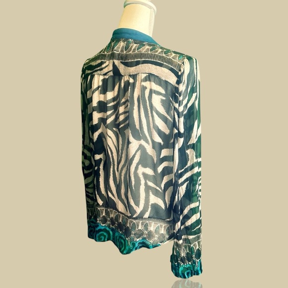 Alberto Makali 100% Silk Zebra & Blue Paisley Print Lace-Up Top Size Medium - Picture 10 of 15